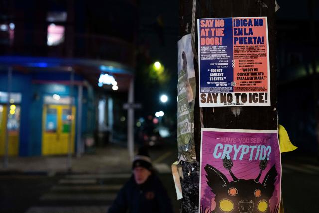 A sign listing legal rights and bearing a "Say No To ICE" message is posted on an electricity pole in New Orleans, Louisiana, on December 2, 2025. According to US media reports, US Immigration and Customs Enforcement (ICE) and US Customs and Border Patrol are expected to begin a large-scale immigration enforcement operation known as "Swamp Sweep" in Southern Louisiana and Mississippi. (Photo by Adam GRAY / AFP)