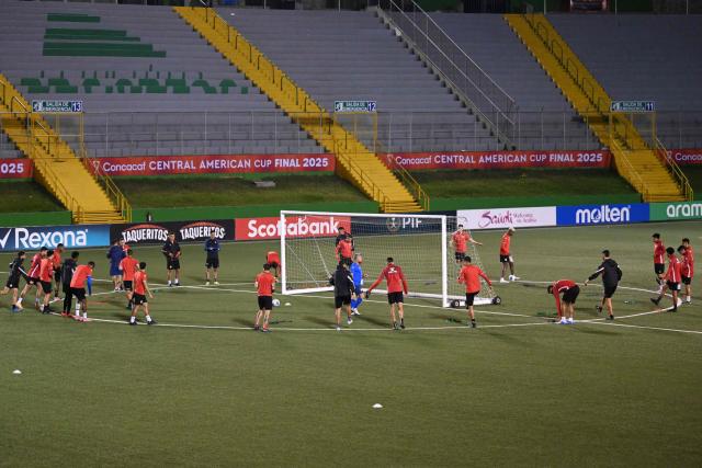 Xelaju players attend a training session at Cementos Progreso Stadium in Guatemala City on December 2, 2025. (Photo by Johan ORDONEZ / AFP)