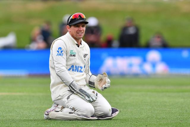 New Zealand's Tom Latham looks on during day two of the first Test cricket match between New Zealand and West Indies at Hagley Oval in Christchurch on December 3, 2025. (Photo by Sanka Vidanagama / AFP)