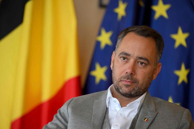 (FILES) Belgium's Vice-Prime Minister and Minister of Foreign Affairs Maxime Prevot looks on during an interview with AFP in Brussels, on September 5, 2025. Belgian Foreign Minister Maxime Prevot said on December 3, 2025, an EU proposal to use Russian assets to fund a loan for Ukraine does not satisfy Belgian objections, as the bloc's executive readied to lay out the legal details. (Photo by Nicolas TUCAT / AFP)