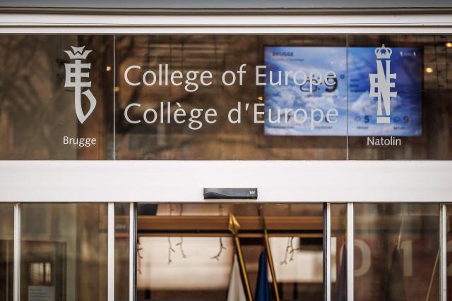 (FILES) This photograph shows a view of the entrance of the College of Europe graduate school Campus in Brugge on December 2, 2025. The EU's former foreign policy chief Federica Mogherini has been charged along with two others in a probe into "fraud and corruption" over contracts to train future European diplomats, the European Public Prosecutor's Office said on December 3, 2025. (Photo by KURT DESPLENTER / Belga / AFP) / Belgium OUT