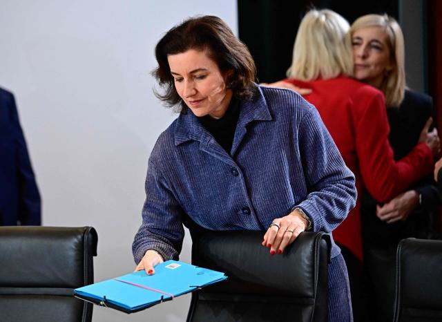 German Minister for Research, Technology and Aerospace Dorothee Baer arrives to attend the weekly meeting of the German cabinet on December 3, 2025 at the Chancellery in Berlin. (Photo by Tobias SCHWARZ / AFP)
