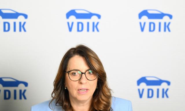 President of German Automobile Association VDIK Imelda Labbe attends the Annual Conference of the German Automobile Association VDIK in Frankfurt am Main, on December 3, 2025. (Photo by Kirill KUDRYAVTSEV / AFP)