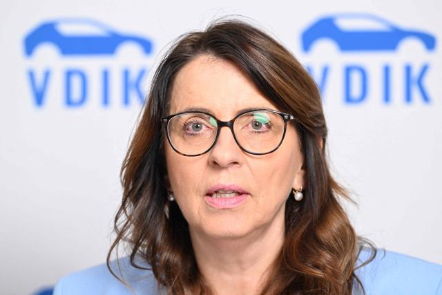 President of German Automobile Association VDIK Imelda Labbe attends the Annual Conference of the German Automobile Association VDIK in Frankfurt am Main, on December 3, 2025. (Photo by Kirill KUDRYAVTSEV / AFP)
