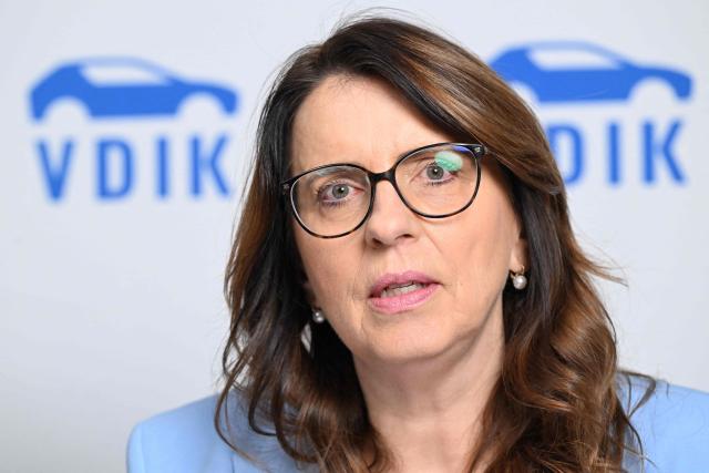 President of German Automobile Association VDIK Imelda Labbe attends the Annual Conference of the German Automobile Association VDIK in Frankfurt am Main, on December 3, 2025. (Photo by Kirill KUDRYAVTSEV / AFP)