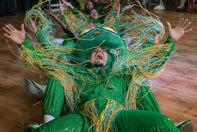 Colombian artists perform a dance during the International Cultural Folk Festival in Amritsar on December 3, 2025. (Photo by Narinder NANU / AFP)