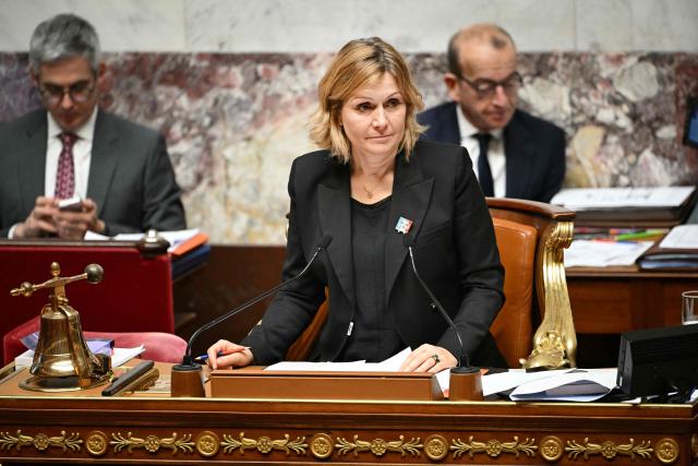 President of the French National Assembly Yael Braun-Pivet looks on during a session of questions to the government at the National Assembly, the French Parliament lower house, in Paris on December 3, 2025. (Photo by Bertrand GUAY / AFP)