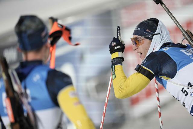 Sweden's Sebastian Samuelsson reacts after the men's 20 km individual competition of the IBU Biathlon World Cup in Oestersund, Sweden on December 3, 2025. (Photo by Bjorn LARSSON ROSVALL / TT News Agency / AFP) / Sweden OUT