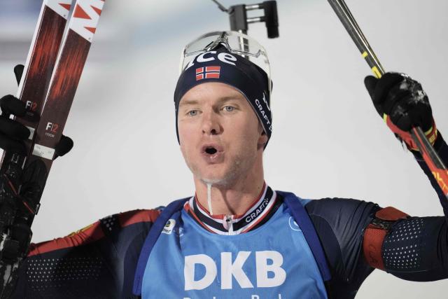 Norway's Johan-Olav Botn reacts after the men's 20 km individual competition of the IBU Biathlon World Cup in Oestersund, Sweden on December 3, 2025. (Photo by Bjorn LARSSON ROSVALL / TT News Agency / AFP) / Sweden OUT