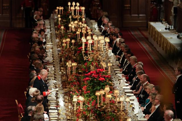Britain's King Charles III delivers a speech during a State Banquet at Windsor Castle in Windsor, on December 3, 2025, the first day of a three day state visit by the German President. President Frank-Walter Steinmeier received a ceremonial welcome to Britain Wednesday as his state visit got into full swing -- the first by Germany's official head of state in 27 years. (Photo by CARLOS JASSO / POOL / AFP)
