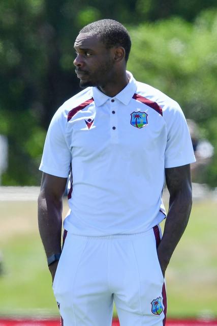 West Indies' Justin Greaves looks on during day three of the first Test cricket match between New Zealand and West Indies at Hagley Oval in Christchurch on December 4, 2025. (Photo by Sanka Vidanagama / AFP)