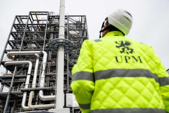 A part of the chemical plants of the UPM Biorefining & Technology the Leuna Chemical Park near Leuna is pictured on November 14, 2025. Finnish materials group UPM unveiled a refinery in the east German state of Saxony-Anhalt in the summer, taking a big risk on a 1.3 billion euro project ($1.5 billion) at a difficult time for the German chemicals sector. (Photo by JENS SCHLUETER / AFP) / TO GO WITH AFP STORY