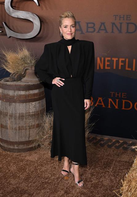 US actress Gillian Anderson attends the premiere of Netflix’s "The Abandons" at the Tudum theatre in Los Angeles on December 3, 2025. (Photo by LISA O'CONNOR / AFP)