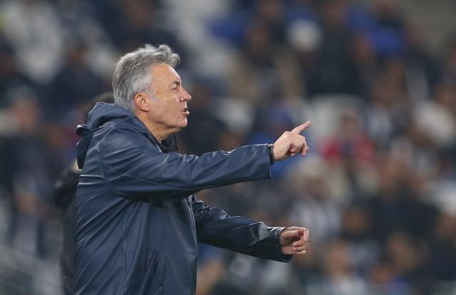 Monterrey's Spanish head coach Domenec Torrent gestures during the first leg of the Liga MX Apertura semifinal football match between Monterrey and Toluca at BBVA Stadium in Monterrey, Nuevo Leon state, Mexico, on December 3, 2025. (Photo by Julio Cesar AGUILAR / AFP)