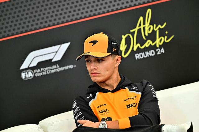 McLaren's British driver Lando Norris attend a press conference ahead of the Abu Dhabi Formula One Grand Prix at the Yas Marina Circuit in Abu Dhabi on December 4, 2025. (Photo by Giuseppe CACACE / AFP)