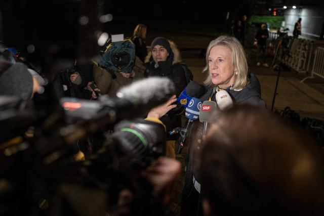 Director General of German public-service radio and television broadcaster Bayerischer Rundfunk (BR) Katja Wildermuth, speaks outside the headquarters of the European Broadcasting Union (EBU) during a general assembly of the EBU, which organises the Eurovision Song Contest, in Geneva, on December 4, 2025. Israel will be allowed to take part in the 2026 Eurovision Song Contest, organisers decided, announcing a series of measures meant to address criticism over the country's participation. (Photo by Fabrice COFFRINI / AFP)
