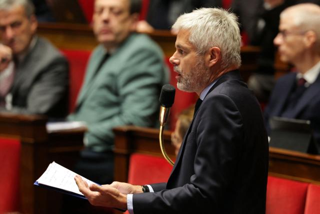 President of Droite Republicaine parliamentary group Laurent Wauquiez speaks during a session devoted to the second reading of the 2026 social security budget bill (PLFSS) at the National Assembly, the French Parliament lower house, in Paris on December 4, 2025. (Photo by Thomas SAMSON / AFP)