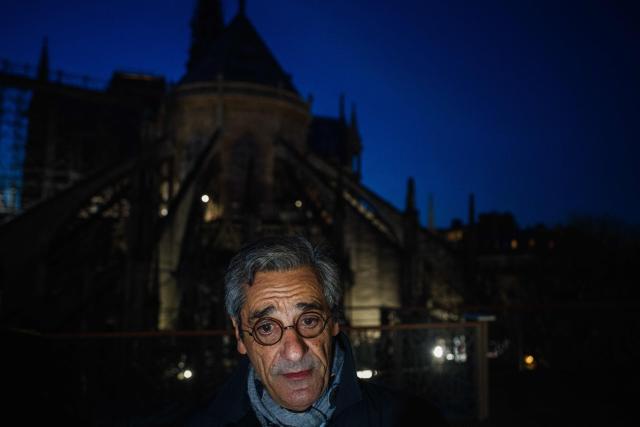 France's Trade Minister Serge Papin speaks to the press, during his visit to Notre-Dame de Paris Cathedral, in Paris, on December 4, 2025. (Photo by Dimitar DILKOFF / AFP)