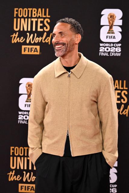 English former football player Rio Ferdinand arrives for the pre-draw reception for the 2026 FIFA Football World Cup taking place in the US, Canada and Mexico, at the Kennedy Center, in Washington, DC, on December 4, 2025. (Photo by Roberto SCHMIDT / AFP)