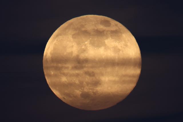 The last supermoon of 2025, the Cold Moon, rises above Los Angeles on December 4, 2025. (Photo by Patrick T. Fallon / AFP)