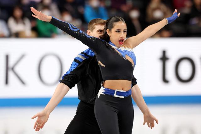 France's Dania Mouaden and Theo Bigot compete in the Junior Ice Dance Rhythm Dance at the ISU Grand Prix of Figure Skating Final in Nagoya on December 5, 2025. (Photo by PAUL MILLER / AFP)