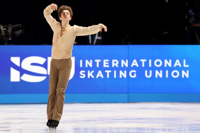 Belgium's Denis Krouglov competes in the Junior Men Free Skating at the ISU Grand Prix of Figure Skating Final in Nagoya on December 5, 2025. (Photo by PAUL MILLER / AFP)