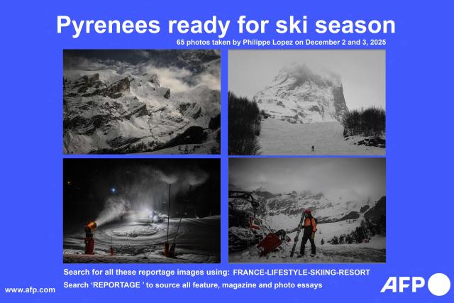 AFP presents a reportage by photographer Philippe Lopez of 65 photos of the skiing season preparations at the Gourette ski resort in the Pyrenees, south-western France, taken on December 2 and 3, 2025. Search all these reportage images using: FRANCE-LIFESTYLE-SKIING-RESORT
Search "REPORTAGE" to source all feature, magazine and photo essays. (Photo by Philippe LOPEZ / AFP)
