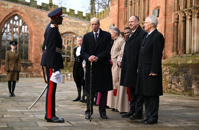 Britain's Prince Edward, Duke of Kent arrives in the old Cathedral at Coventry Cathedral in Coventry, central England on December 5, 2025, on the final day of a three-day State visit to the UK by Germany's President. (Photo by Oli SCARFF / POOL / AFP)