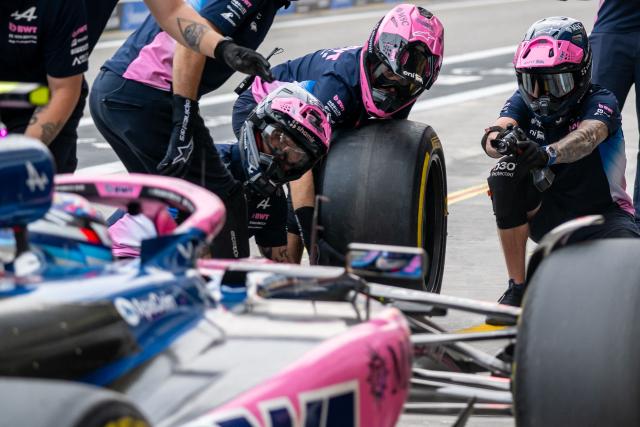 Alpine's Argentinian driver Franco Colapinto drives back to the pitlane during the first parctice session ahead of the Abu Dhabi Formula One Grand Prix at the Yas Marina Circuit in Abu Dhabi on December 5, 2025. (Photo by Andrej ISAKOVIC / AFP)