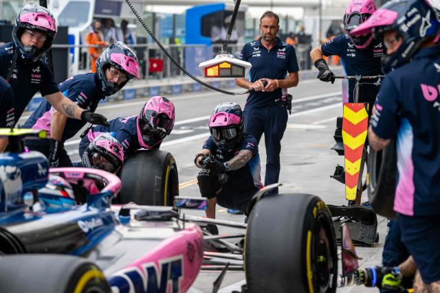 Alpine's Argentinian driver Franco Colapinto drives back to the pitlane during the first parctice session ahead of the Abu Dhabi Formula One Grand Prix at the Yas Marina Circuit in Abu Dhabi on December 5, 2025. (Photo by Andrej ISAKOVIC / AFP)