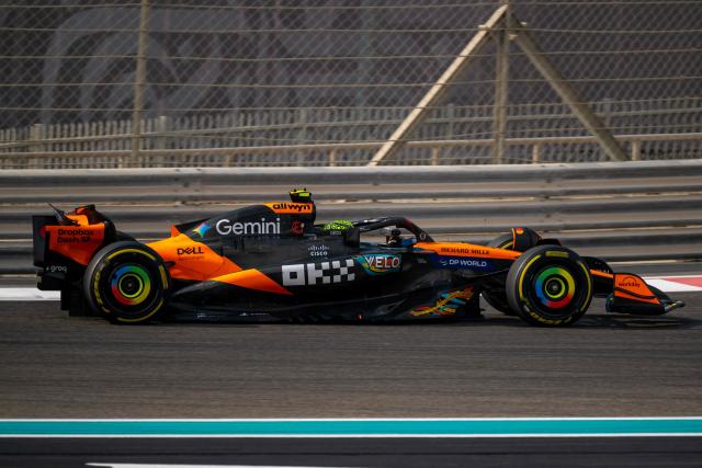 McLaren's British driver Lando Norris drives during the first parctice session ahead of the Abu Dhabi Formula One Grand Prix at the Yas Marina Circuit in Abu Dhabi on December 5, 2025. (Photo by Andrej ISAKOVIC / AFP)