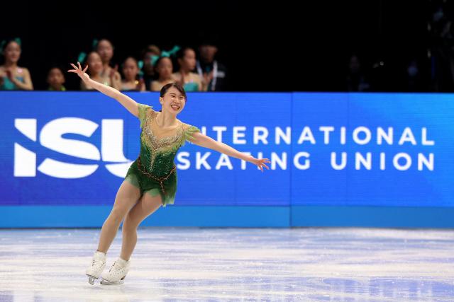 Japan's Sumika Kanazawa competes in the Junior Women Free Skating at the ISU Grand Prix of Figure Skating Final in Nagoya on December 5, 2025. (Photo by PAUL MILLER / AFP)
