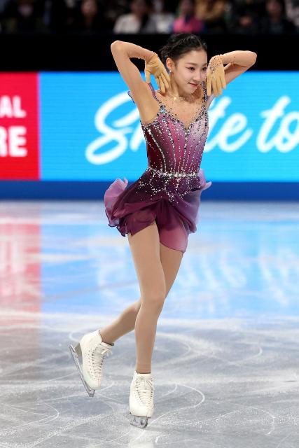 South Korea's Yuseong Kim competes in the Junior Women Free Skating at the ISU Grand Prix of Figure Skating Final in Nagoya on December 5, 2025. (Photo by PAUL MILLER / AFP)