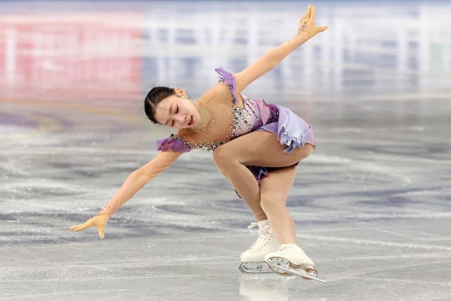 South Korea's Yuseong Kim competes in the Junior Women Free Skating at the ISU Grand Prix of Figure Skating Final in Nagoya on December 5, 2025. (Photo by PAUL MILLER / AFP)