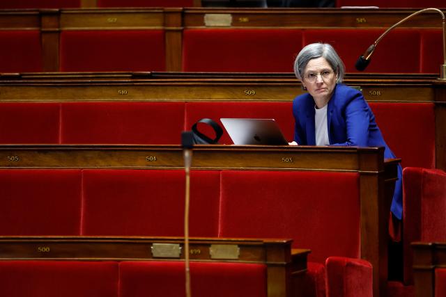 Ecologiste et Social's MP Sandrine Rousseau attends the continuation of the debate on the 2026 social security budget bill (PLFSS) at the National Assembly, the French Parliament lower house, in Paris on December 5, 2025. (Photo by Ian LANGSDON / AFP)