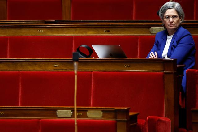 Ecologiste et Social's MP Sandrine Rousseau attends the continuation of the debate on the 2026 social security budget bill (PLFSS) at the National Assembly, the French Parliament lower house, in Paris on December 5, 2025. (Photo by Ian LANGSDON / AFP)