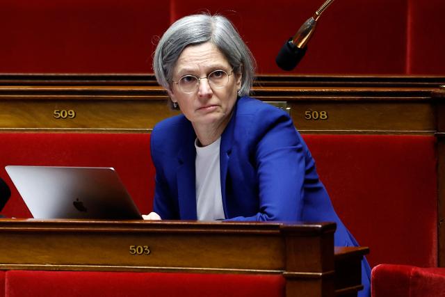 Ecologiste et Social's MP Sandrine Rousseau attends the continuation of the debate on the 2026 social security budget bill (PLFSS) at the National Assembly, the French Parliament lower house, in Paris on December 5, 2025. (Photo by Ian LANGSDON / AFP)