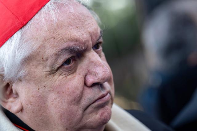 Cardinal Jean-Marc Aveline, Archbishop of Marseille, arrives at the opening ceremony of the exhibition "Tresors d'Armenie 1512-1828" at the Notre-Dame de la Garde Basilica in Marseille, on December 5, 2025. (Photo by Miguel MEDINA / AFP)