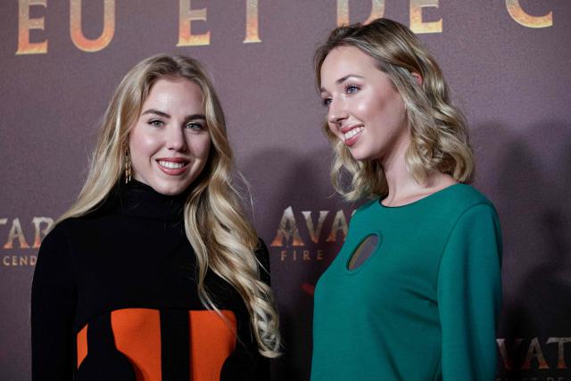 Princess Maria Carolina of Bourbon Two Sicilies and Princess Maria Chiara of Bourbon-Two Sicilies pose during a photocall for the European premiere of "Avatar: Fire and Ash" at the Seine Musicale concert hall in Boulogne-Billancourt, on the outskirts of Paris on December 5, 2025. (Photo by STEPHANE DE SAKUTIN / AFP)