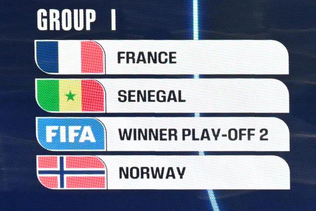 Group I nations are displayed during the draw for the 2026 FIFA Football World Cup taking place in the US, Canada and Mexico, at the Kennedy Center, in Washington, DC, on December 5, 2025. (Photo by Roberto SCHMIDT / AFP)