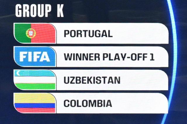 Group K nations are displayed during the draw for the 2026 FIFA Football World Cup taking place in the US, Canada and Mexico, at the Kennedy Center, in Washington, DC, on December 5, 2025. (Photo by Roberto SCHMIDT / AFP)