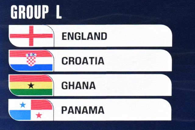 Group L nations are displayed during the draw for the 2026 FIFA Football World Cup taking place in the US, Canada and Mexico, at the Kennedy Center, in Washington, DC, on December 5, 2025. (Photo by Roberto SCHMIDT / AFP)