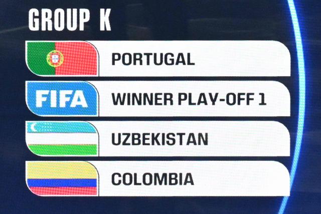 Group K nations are displayed during the draw for the 2026 FIFA Football World Cup taking place in the US, Canada and Mexico, at the Kennedy Center, in Washington, DC, on December 5, 2025. (Photo by Roberto SCHMIDT / AFP)