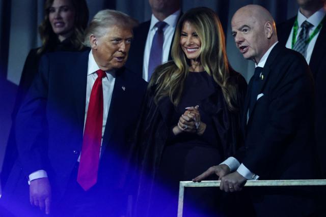 (From L) US President Donald Trump, US First Lady Melania Trump and Italian Fifa President Gianni Infantino chat after the results of the draw for the 2026 FIFA Football World Cup taking place in the US, Canada and Mexico, at the Kennedy Center, in Washington, DC, on December 5, 2025. (Photo by Dan Mullan / AFP)