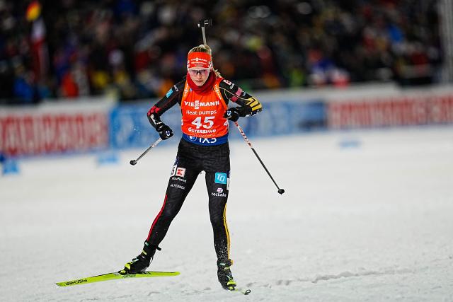 Germany's Julia Tannheimer competes during the women's 7,5 km sprint event of the IBU Biathlon World Cup in Oestersund, Sweden on December 5, 2025. (Photo by Bjorn LARSSON ROSVALL / various sources / AFP) / Sweden OUT