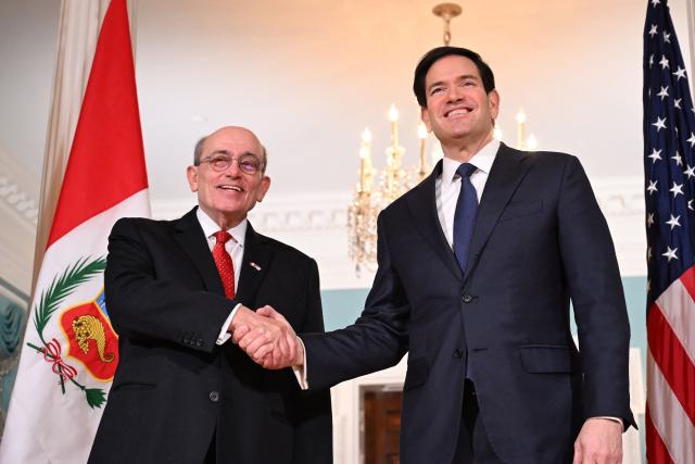 US Secretary of State Marco Rubio (R) meets with Peruvian Foreign Minister Hugo de Zela at the State Department in Washington, DC on December 5, 2025. (Photo by Alex WROBLEWSKI / AFP)
