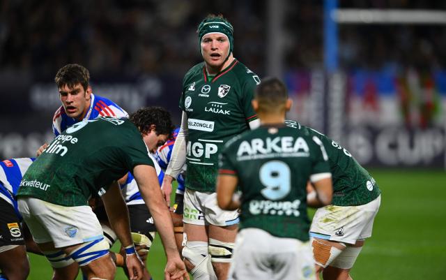 Bayonne's French flanker Arthur Iturria (C) looks on during the European Rugby Champions Cup Pool 3 rugby union match between Aviron Bayonnais (FRA) and DHL Stormers (RSA) at the Jean-Dauger stadium in bayonne, south-western France, on December 5, 2025. (Photo by Gaizka IROZ / AFP)