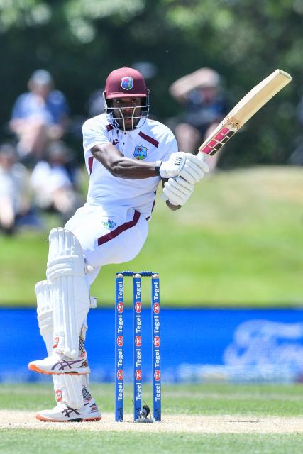 West Indies' Justin Greaves bats during day five of the first Test cricket match between New Zealand and West Indies at Hagley Oval in Christchurch on December 6, 2025. (Photo by Sanka Vidanagama / AFP)