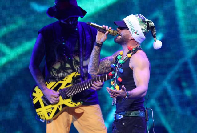 Colombian singer Feid performs on stage during the KIIS FM's iHeartRadio Jingle Ball 2025 at the Inuit Dome in Inglewood, California on December 4, 2025. (Photo by Michael Tran / AFP)
