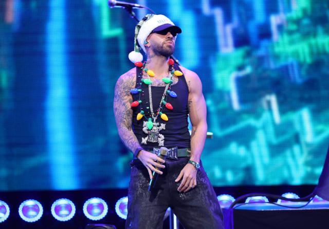 Colombian singer Feid performs on stage during the KIIS FM's iHeartRadio Jingle Ball 2025 at the Inuit Dome in Inglewood, California on December 4, 2025. (Photo by Michael Tran / AFP)